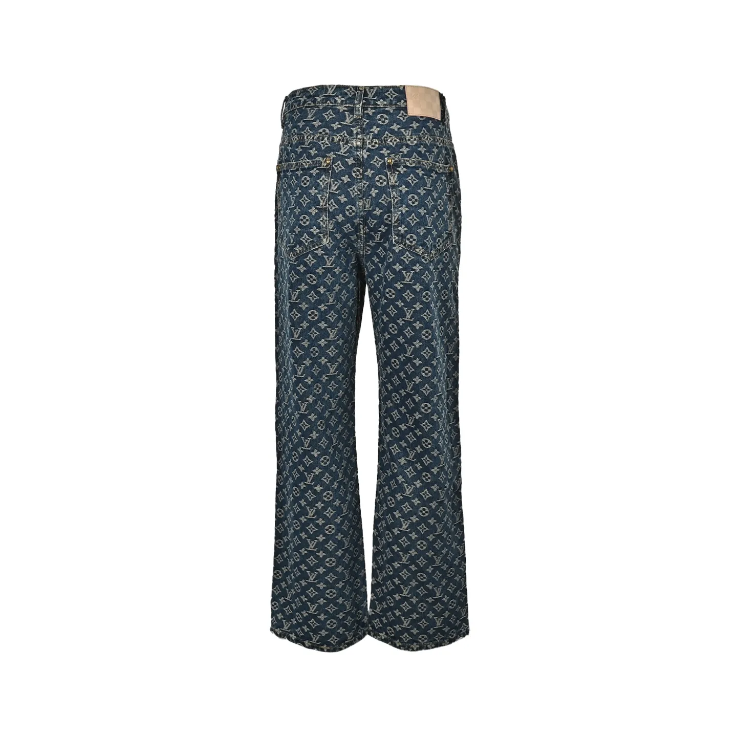 Louis Vuitton/Louis Vuitton all-over printed side leather strip washed blue jeans